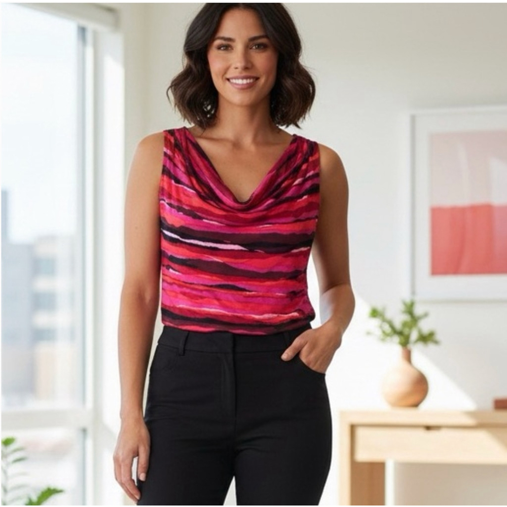 ** Calvin Klein Draped Neck Pink Mixed Stripe Tank Top Size S